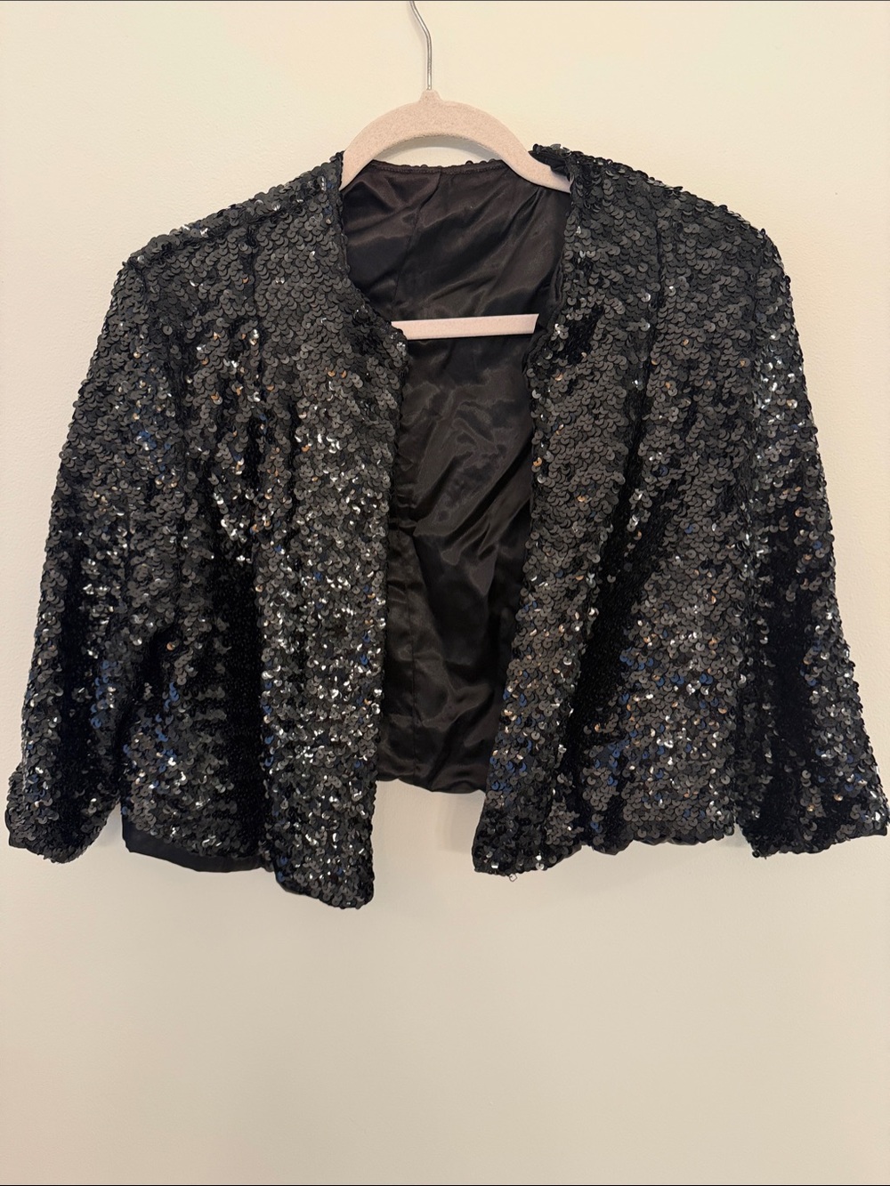Black Sequin Open-Front Jacket - Women